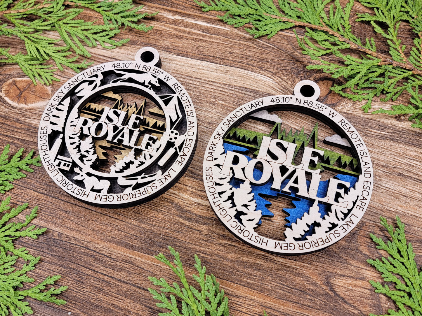 Isle Royale Park Ornament - Includes 2 Ornaments - Laser Design SVG, PDF, AI File Download - Tested On Glowforge and LightBurn