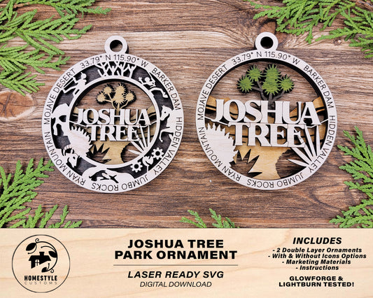 Joshua Tree Park Ornament - Includes 2 Ornaments - Laser Design SVG, PDF, AI File Download - Tested On Glowforge and LightBurn