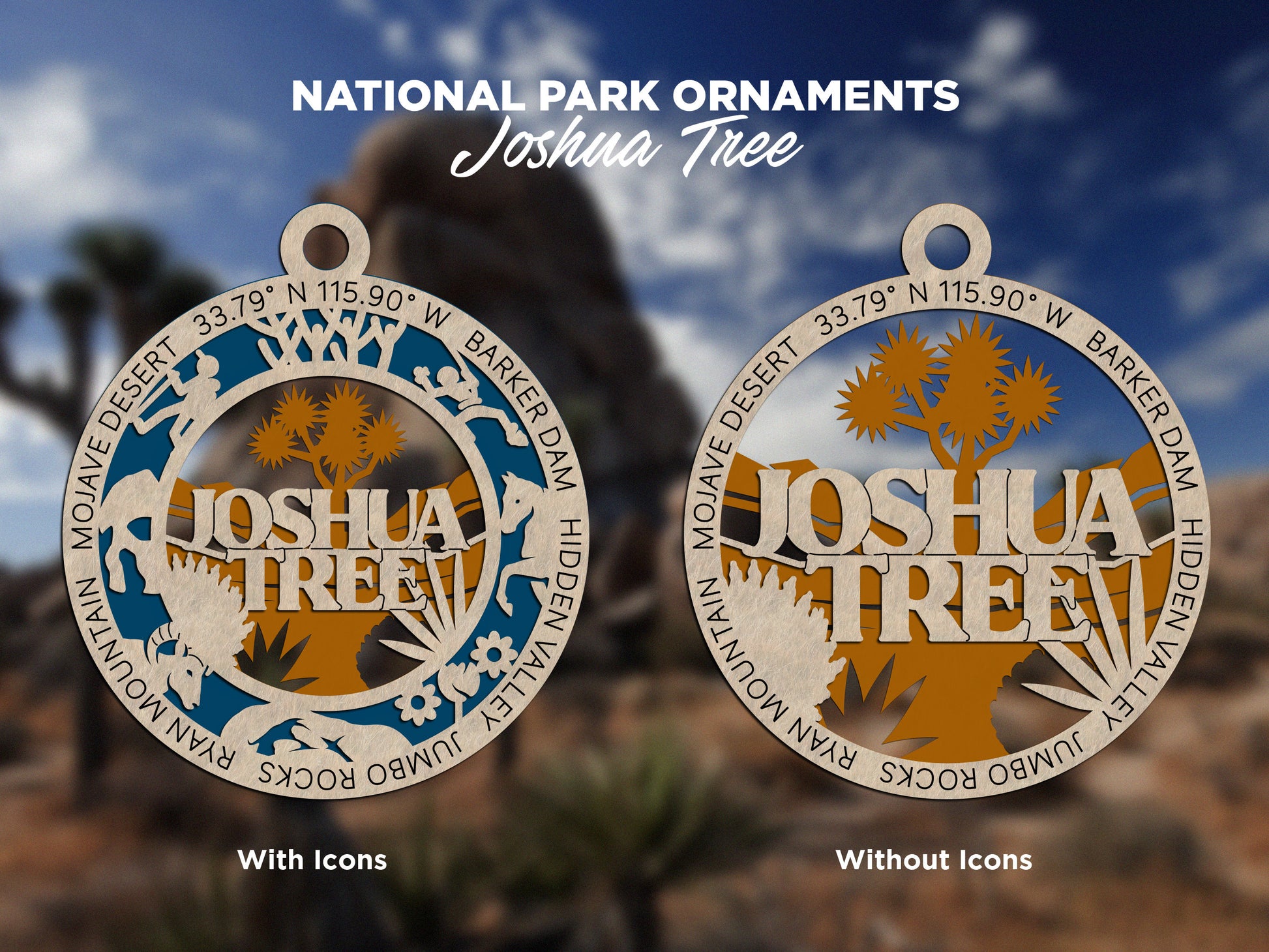 Joshua Tree Park Ornament - Includes 2 Ornaments - Laser Design SVG, PDF, AI File Download - Tested On Glowforge and LightBurn