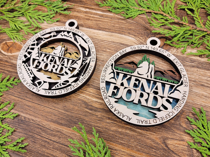 Kenai Fjords Park Ornament - Includes 2 Ornaments - Laser Design SVG, PDF, AI File Download - Tested On Glowforge and LightBurn