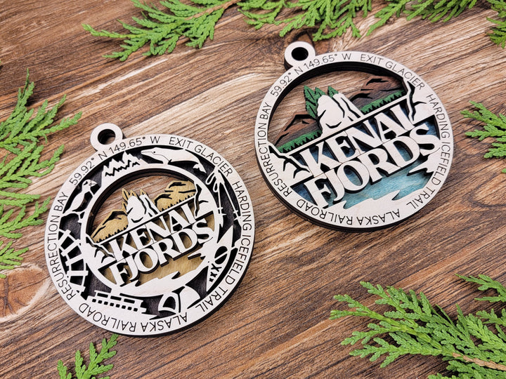 Kenai Fjords Park Ornament - Includes 2 Ornaments - Laser Design SVG, PDF, AI File Download - Tested On Glowforge and LightBurn