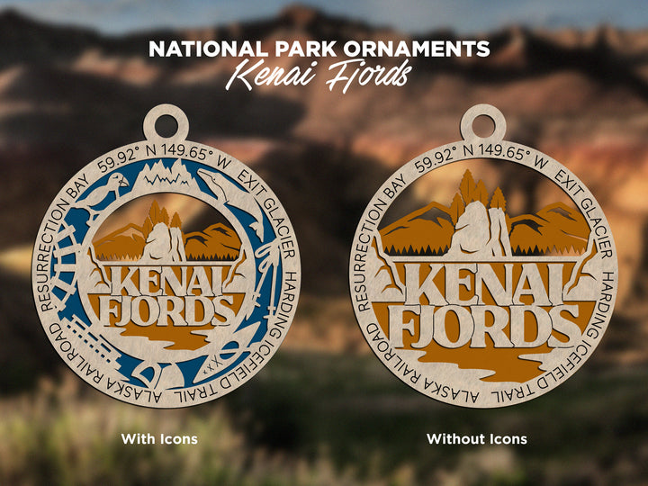 Kenai Fjords Park Ornament - Includes 2 Ornaments - Laser Design SVG, PDF, AI File Download - Tested On Glowforge and LightBurn