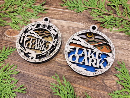 Lake Clark Park Ornament - Includes 2 Ornaments - Laser Design SVG, PDF, AI File Download - Tested On Glowforge and LightBurn