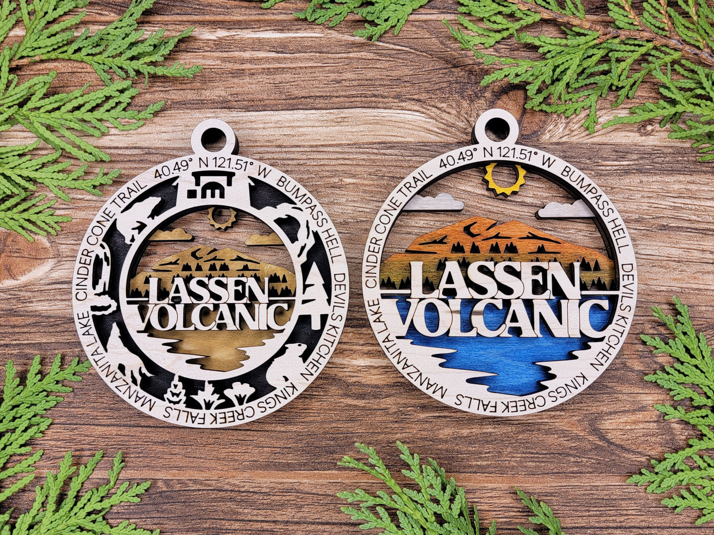 Lassen Volcanic Park Ornament - Includes 2 Ornaments - Laser Design SVG, PDF, AI File Download - Tested On Glowforge and LightBurn