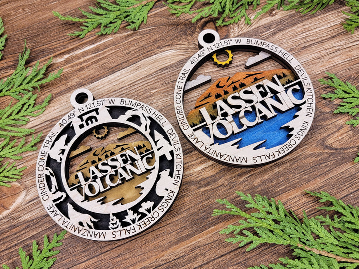 Lassen Volcanic Park Ornament - Includes 2 Ornaments - Laser Design SVG, PDF, AI File Download - Tested On Glowforge and LightBurn