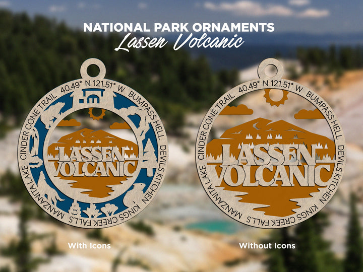 Lassen Volcanic Park Ornament - Includes 2 Ornaments - Laser Design SVG, PDF, AI File Download - Tested On Glowforge and LightBurn