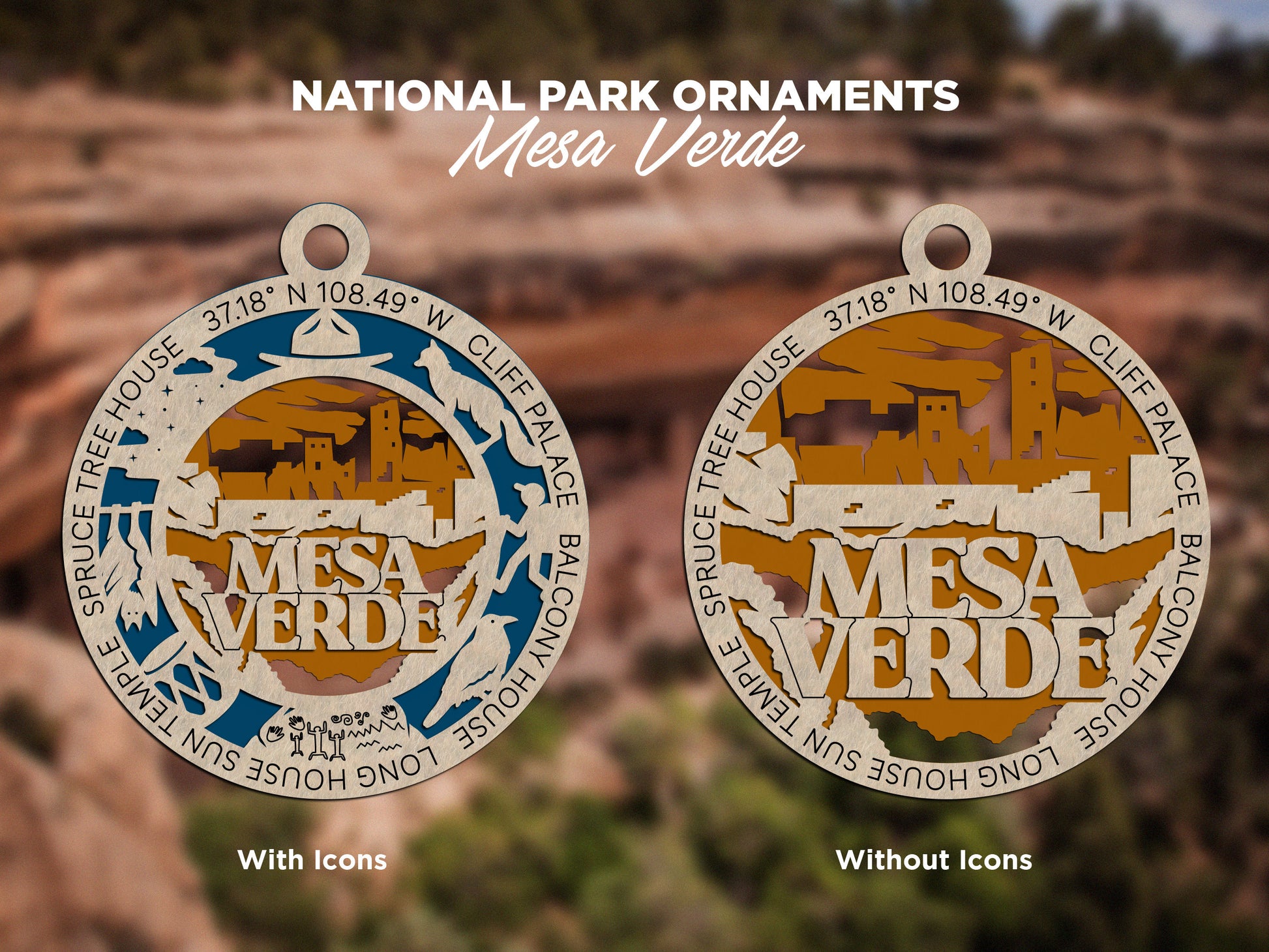 Mesa Verde Park Ornament - Includes 2 Ornaments - Laser Design SVG, PDF, AI File Download - Tested On Glowforge and LightBurn