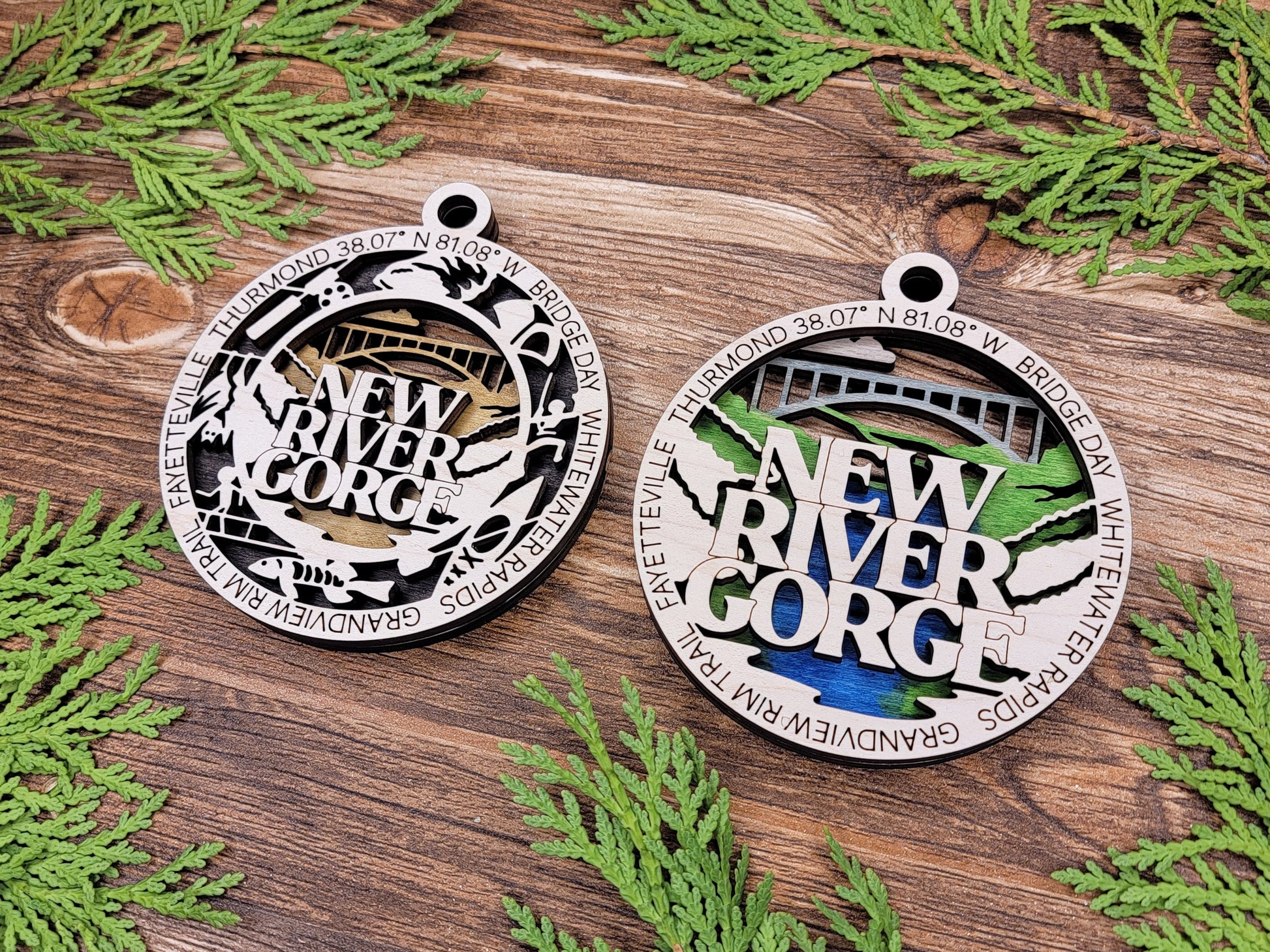 New River George Park Ornament - Includes 2 Ornaments - Laser Design SVG, PDF, AI File Download - Tested On Glowforge and LightBurn