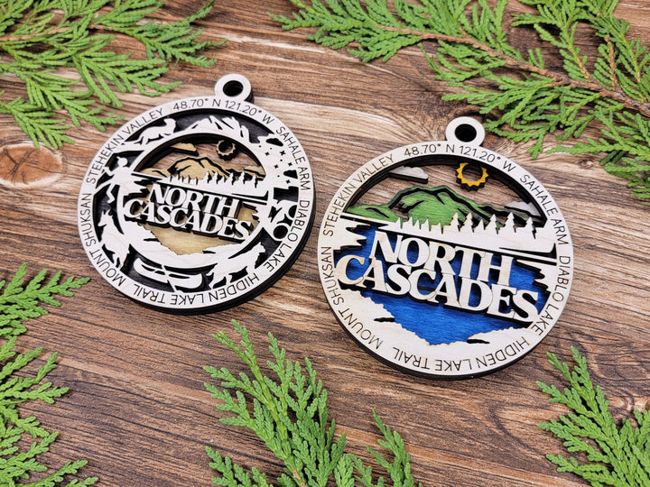 North Cascades Park Ornament - Includes 2 Ornaments - Laser Design SVG, PDF, AI File Download - Tested On Glowforge and LightBurn