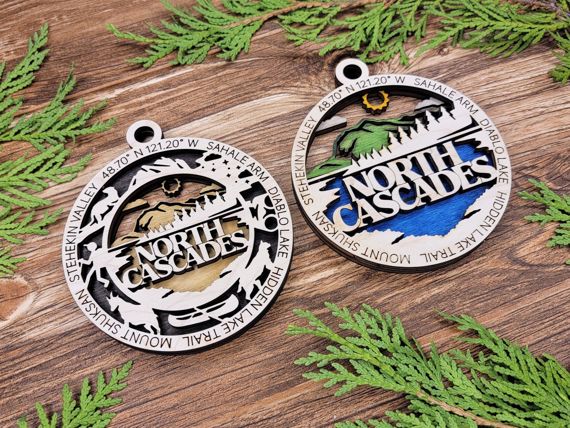 North Cascades Park Ornament - Includes 2 Ornaments - Laser Design SVG, PDF, AI File Download - Tested On Glowforge and LightBurn