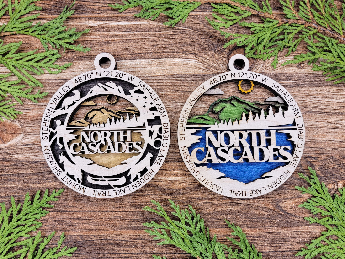 North Cascades Park Ornament - Includes 2 Ornaments - Laser Design SVG, PDF, AI File Download - Tested On Glowforge and LightBurn
