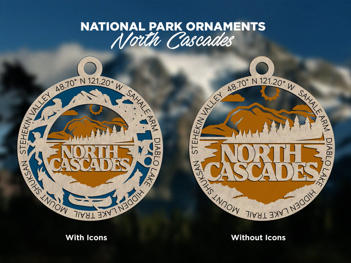 North Cascades Park Ornament - Includes 2 Ornaments - Laser Design SVG, PDF, AI File Download - Tested On Glowforge and LightBurn