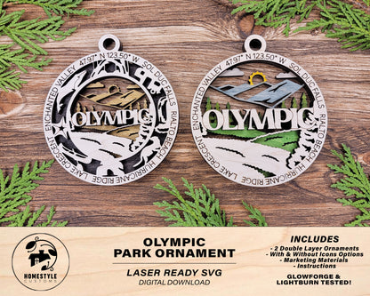 Olympic Park Ornament - Includes 2 Ornaments - Laser Design SVG, PDF, AI File Download - Tested On Glowforge and LightBurn