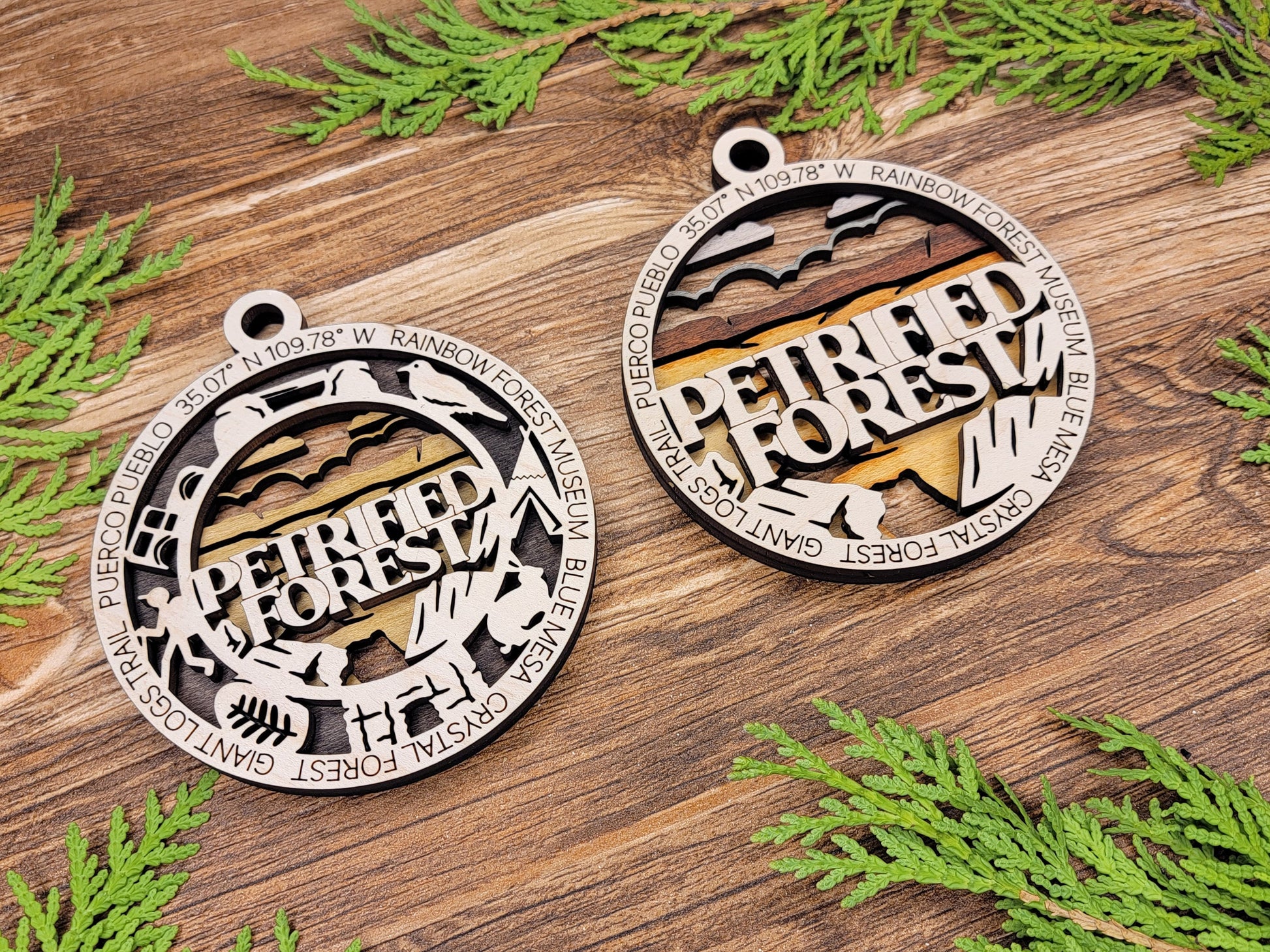 Petrified Forest Park Ornament - Includes 2 Ornaments - Laser Design SVG, PDF, AI File Download - Tested On Glowforge and LightBurn