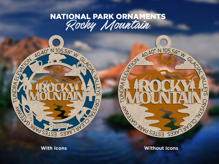 Rocky Mountain Park Ornament - Includes 2 Ornaments - Laser Design SVG, PDF, AI File Download - Tested On Glowforge and LightBurn