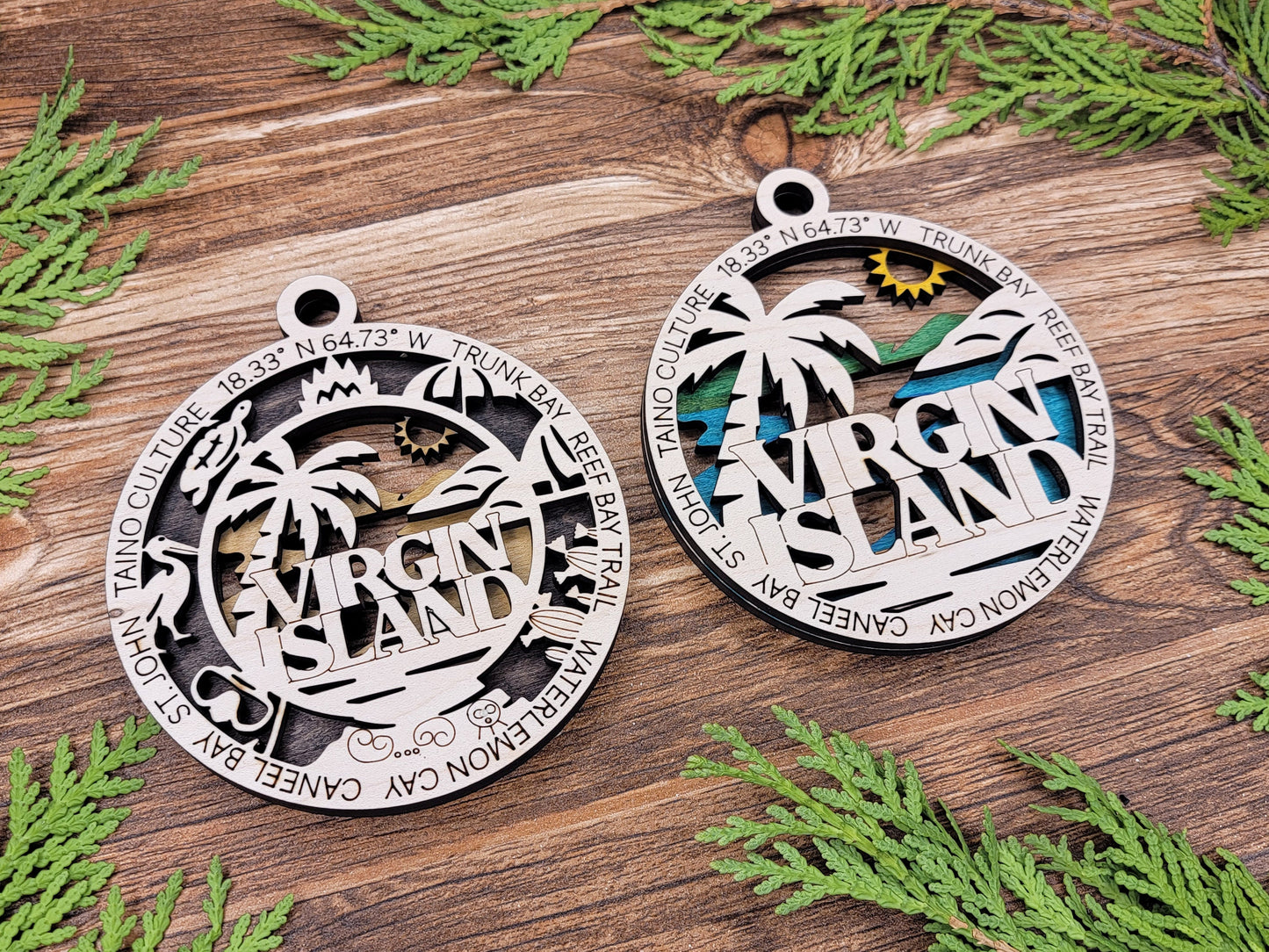 Virgin Island Park Ornament - Includes 2 Ornaments - Laser Design SVG, PDF, AI File Download - Tested On Glowforge and LightBurn