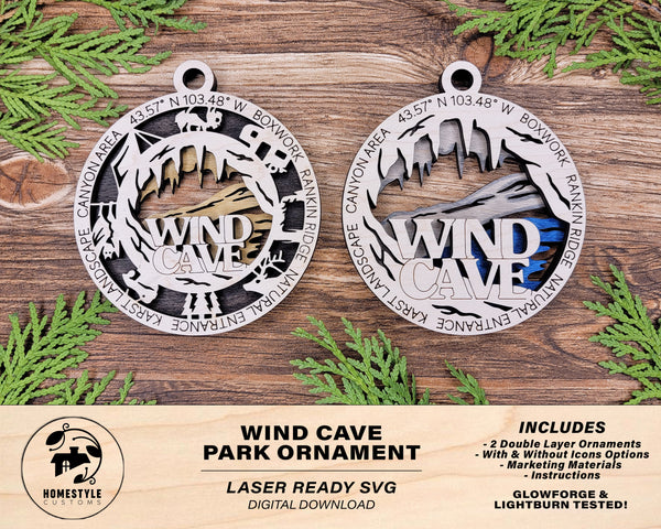 Wind Cave Park Ornament - Includes 2 Ornaments - Laser Design SVG, PDF, AI File Download - Tested On Glowforge and LightBurn