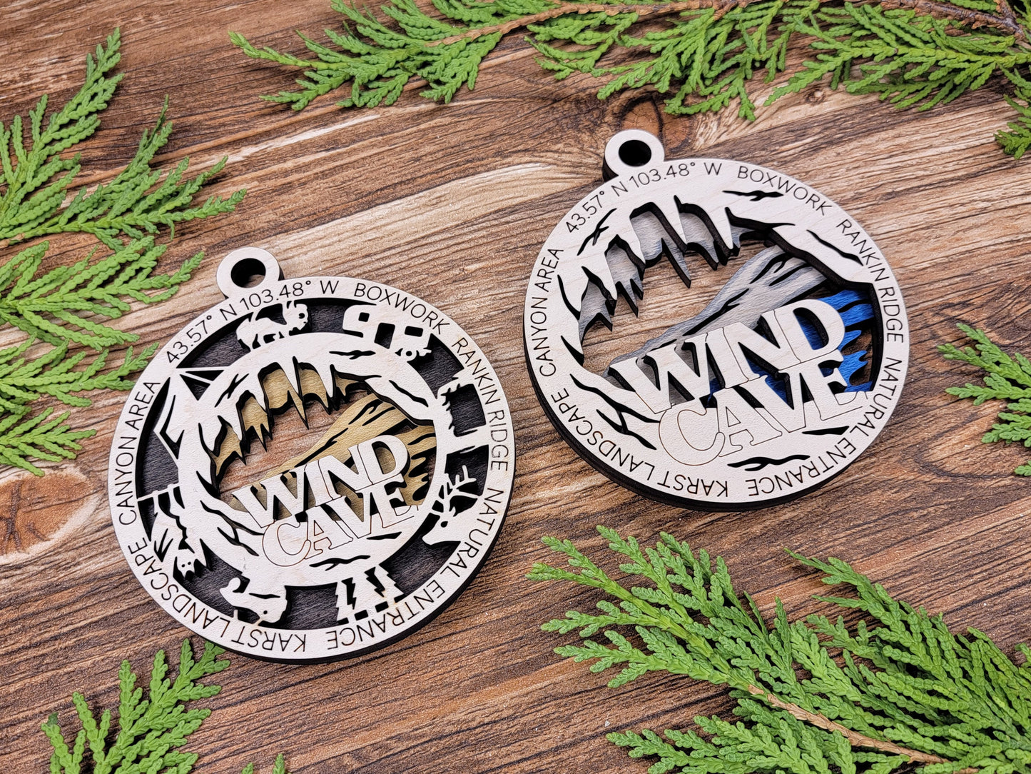 Wind Cave Park Ornament - Includes 2 Ornaments - Laser Design SVG, PDF, AI File Download - Tested On Glowforge and LightBurn