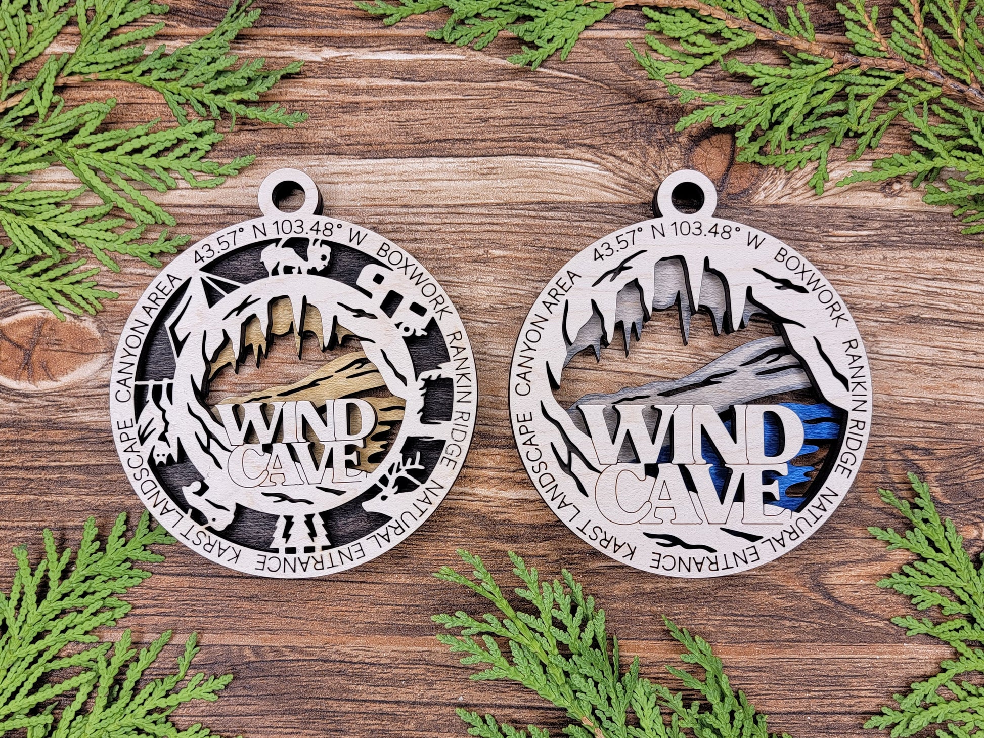 Wind Cave Park Ornament - Includes 2 Ornaments - Laser Design SVG, PDF, AI File Download - Tested On Glowforge and LightBurn