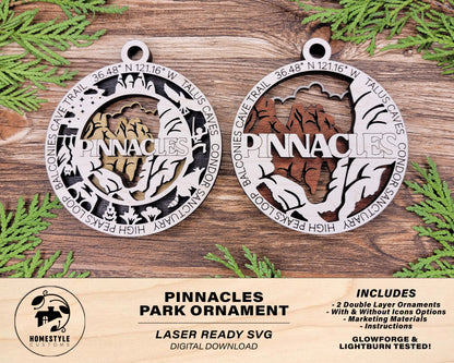 Pinnacles Park Ornament - Includes 2 Ornaments - Laser Design SVG, PDF, AI File Download - Tested On Glowforge and LightBurn