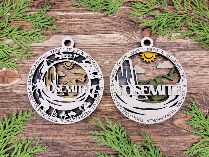 Yosemite Park Ornament - Includes 2 Ornaments - Laser Design SVG, PDF, AI File Download - Tested On Glowforge and LightBurn
