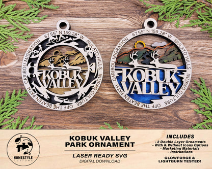 Kobuk Valley Park Ornament - Includes 2 Ornaments - Laser Design SVG, PDF, AI File Download - Tested On Glowforge and LightBurn