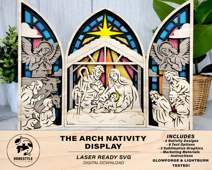 The Arch Nativity Display - Two 4 Layer Nativity Designs included - Tested on Glowforge & Lightburn