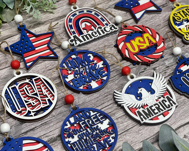 All American Ornaments - 15 Three layer Designs included - SVG, PDF, AI File Download - Glowforge and Lightburn Tested