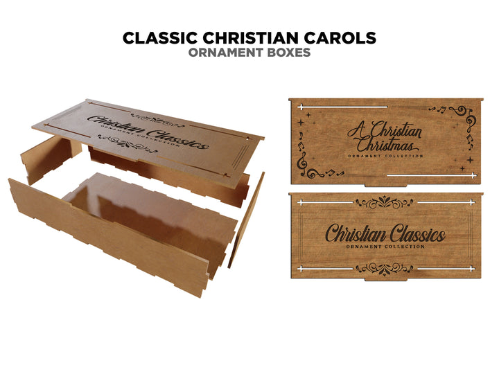 The Classic Christian Carol Ornaments - Includes 8 Unique Designs and 2 Box Designs - Tested on Glowforge & Lightburn