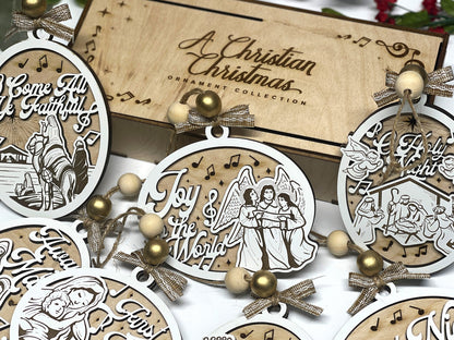 The Classic Christian Carol Ornaments - Includes 8 Unique Designs and 2 Box Designs - Tested on Glowforge & Lightburn
