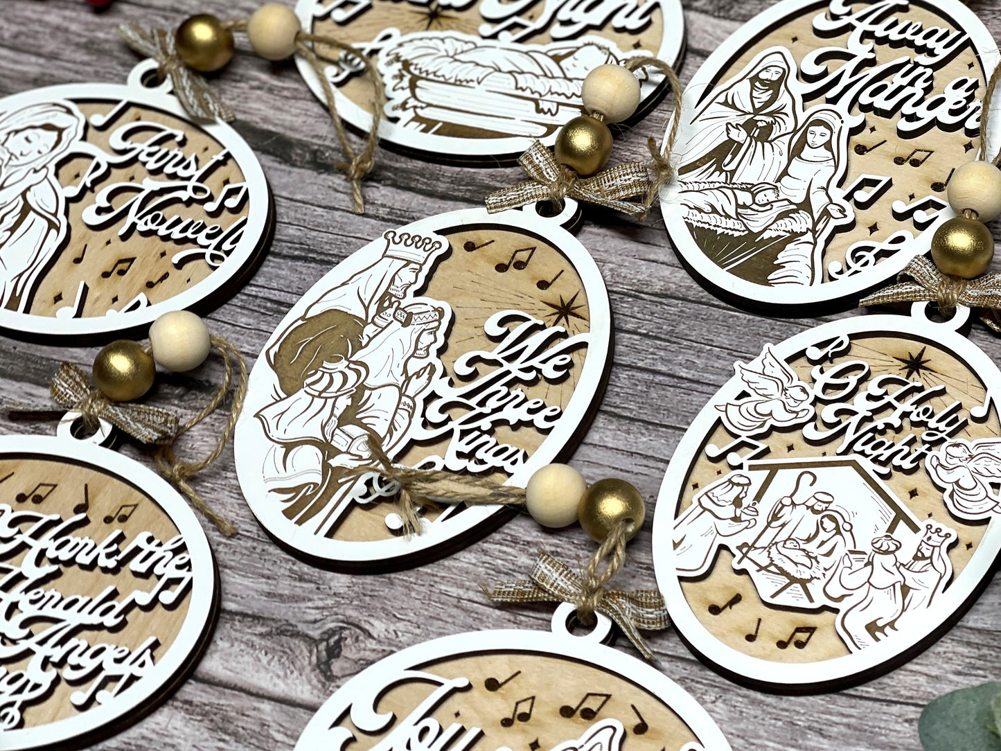 The Classic Christian Carol Ornaments - Includes 8 Unique Designs and 2 Box Designs - Tested on Glowforge & Lightburn