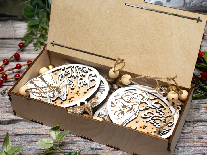 The Classic Christian Carol Ornaments - Includes 8 Unique Designs and 2 Box Designs - Tested on Glowforge & Lightburn