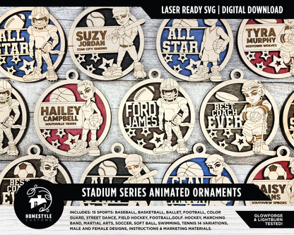 Stadium Series Animated Ornaments - 15 Sports with 14 Variations - SVG, PDF, AI File Download - Glowforge and Lightburn Tested