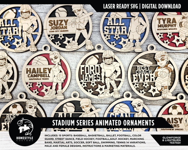 Stadium Series Animated Ornaments - 15 Sports with 14 Variations - SVG, PDF, AI File Download - Glowforge and Lightburn Tested