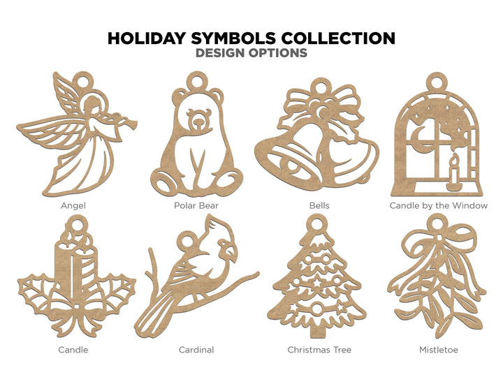 Holiday Symbol Collection - 15 Symbol Ornaments - 15 Prints - 2 Box Designs - SVG, PDF, AI File Download - Glowforge and Lightburn Tested