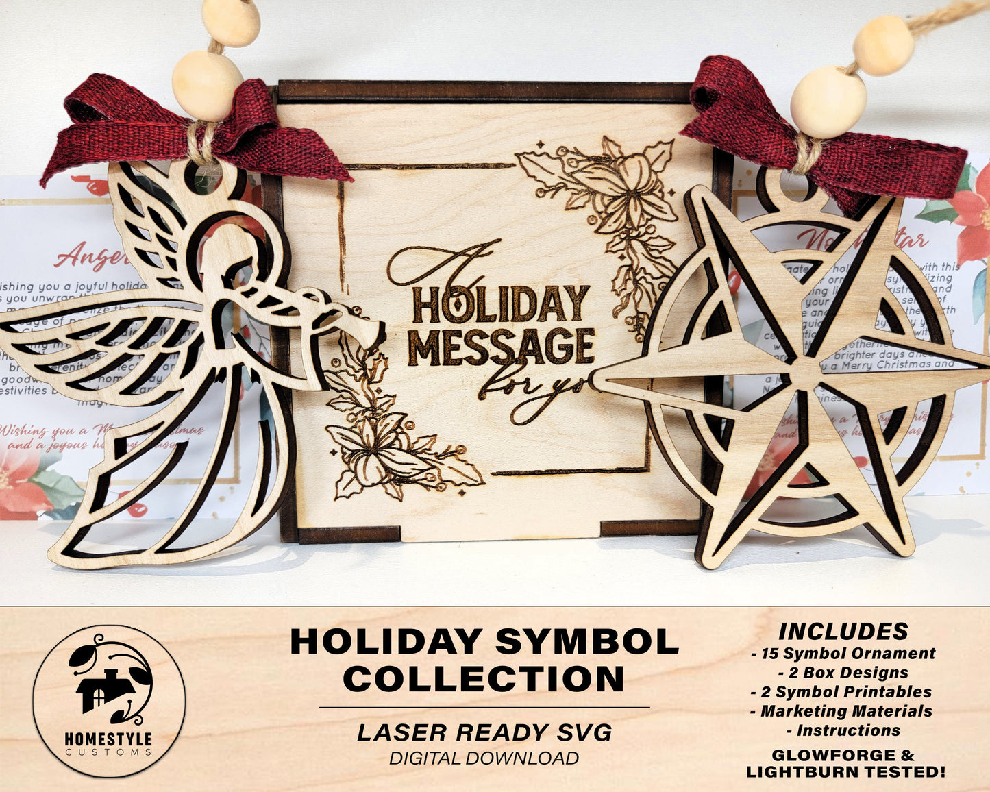 Holiday Symbol Collection - 15 Symbol Ornaments - 15 Prints - 2 Box Designs - SVG, PDF, AI File Download - Glowforge and Lightburn Tested
