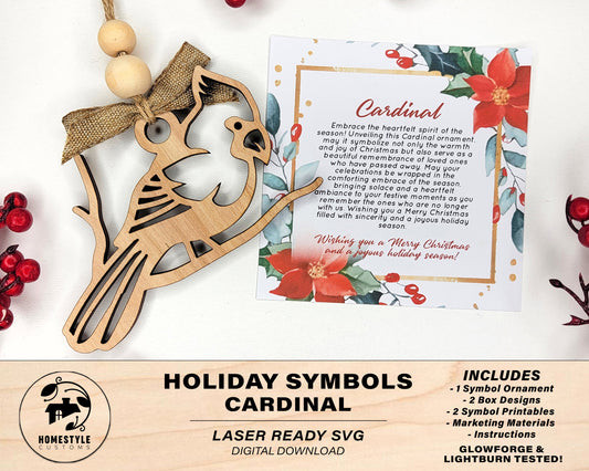 Cardinal Holiday Symbol - 1 Symbol Ornament - 2 Prints - 2 Box Designs - SVG, PDF, AI File Download - Glowforge and Lightburn