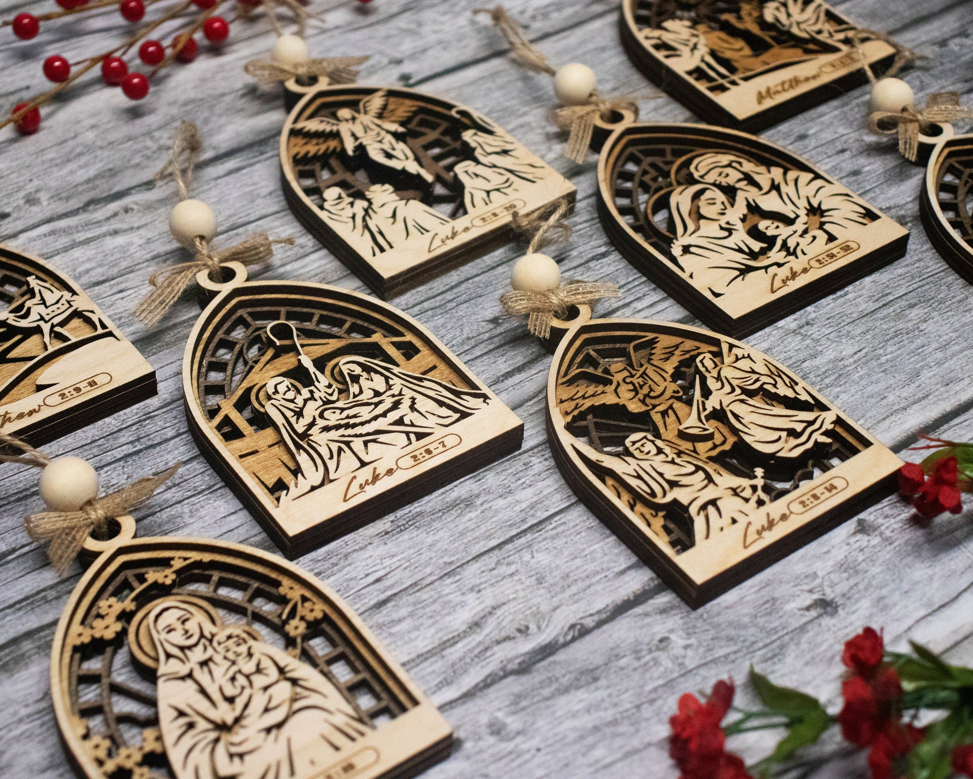 The Arch Christmas Story Ornaments - 8 Unique OrnamentDesigns - 3 Layers - Tested on Glowforge & Lightburn