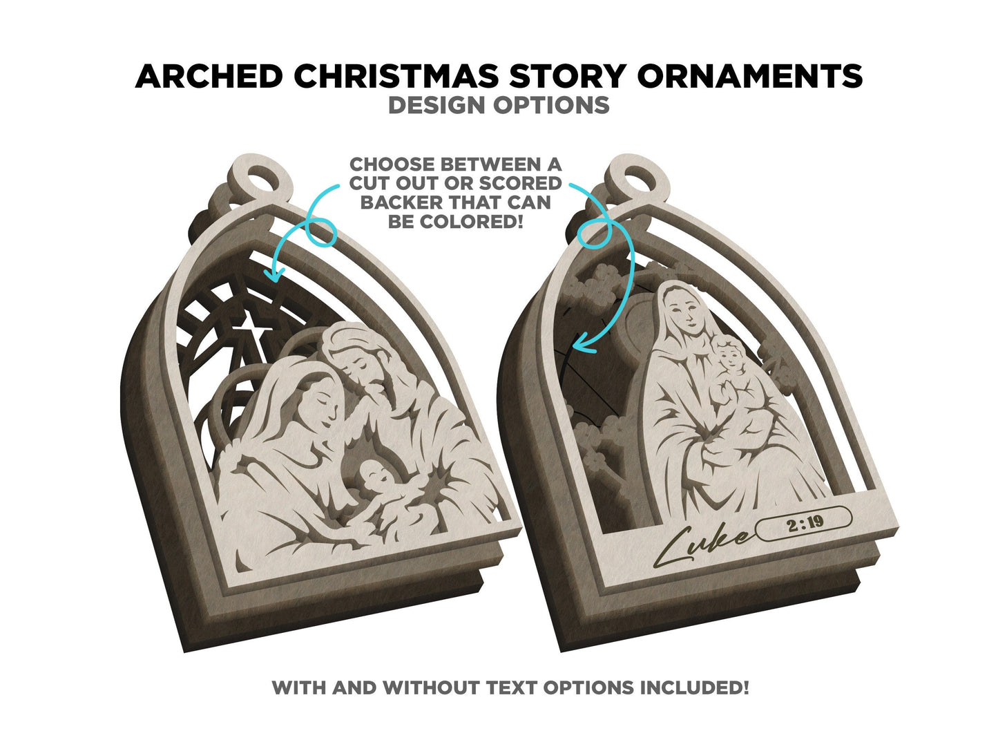 The Arch Christmas Story Ornaments - 8 Unique OrnamentDesigns - 3 Layers - Tested on Glowforge & Lightburn