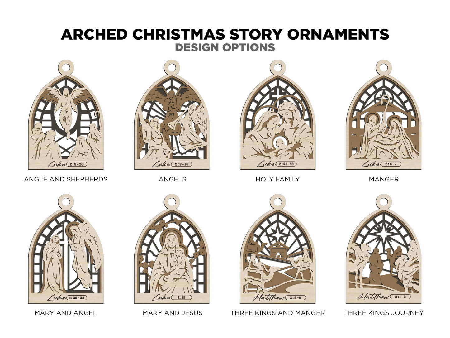 The Arch Christmas Story Ornaments - 8 Unique OrnamentDesigns - 3 Layers - Tested on Glowforge & Lightburn