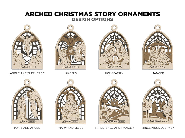 The Arch Christmas Story Ornaments - 8 Unique OrnamentDesigns - 3 Layers - Tested on Glowforge & Lightburn