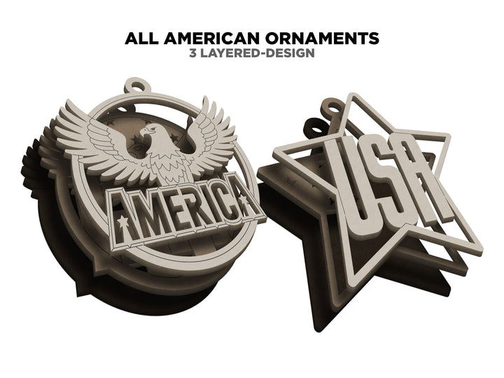 All American Ornaments - 15 Three layer Designs included - SVG, PDF, AI File Download - Glowforge and Lightburn Tested