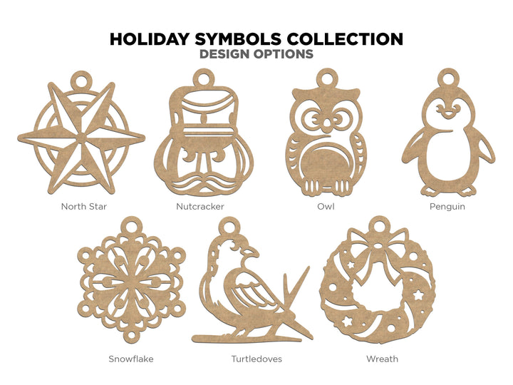Holiday Symbol Collection - 15 Symbol Ornaments - 15 Prints - 2 Box Designs - SVG, PDF, AI File Download - Glowforge and Lightburn Tested