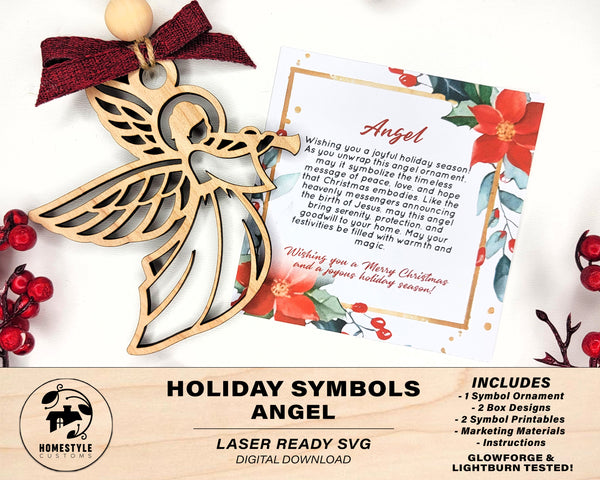 Angel Holiday Symbol - 1 Symbol Ornament - 2 Prints - 2 Box Designs - SVG, PDF, AI File Download - Glowforge and Lightburn Tested