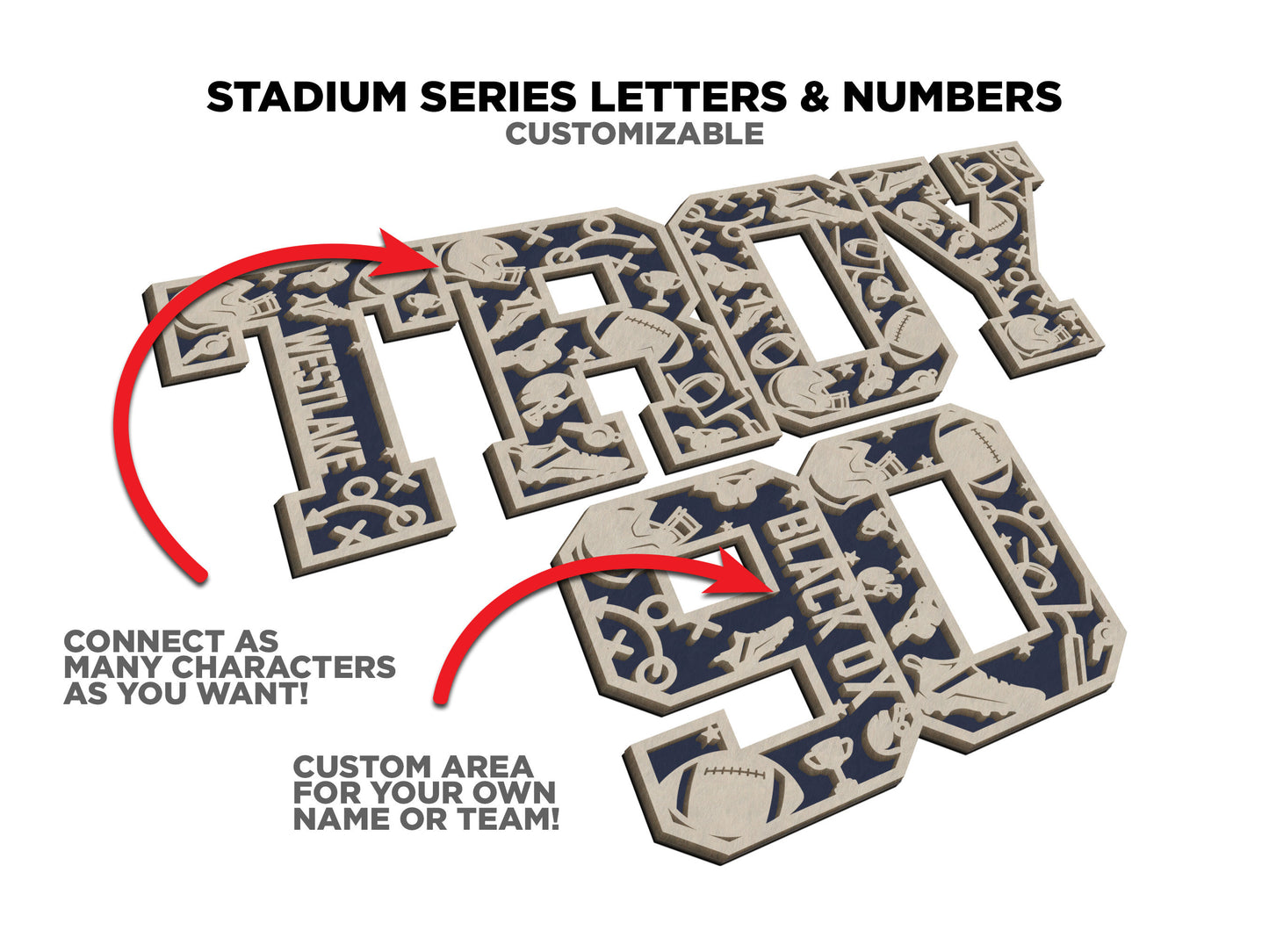 Stadium Series Letters and Numbers Bundle - Customizable and Non Customizable options included - Tested on Glowforge & Lightburn