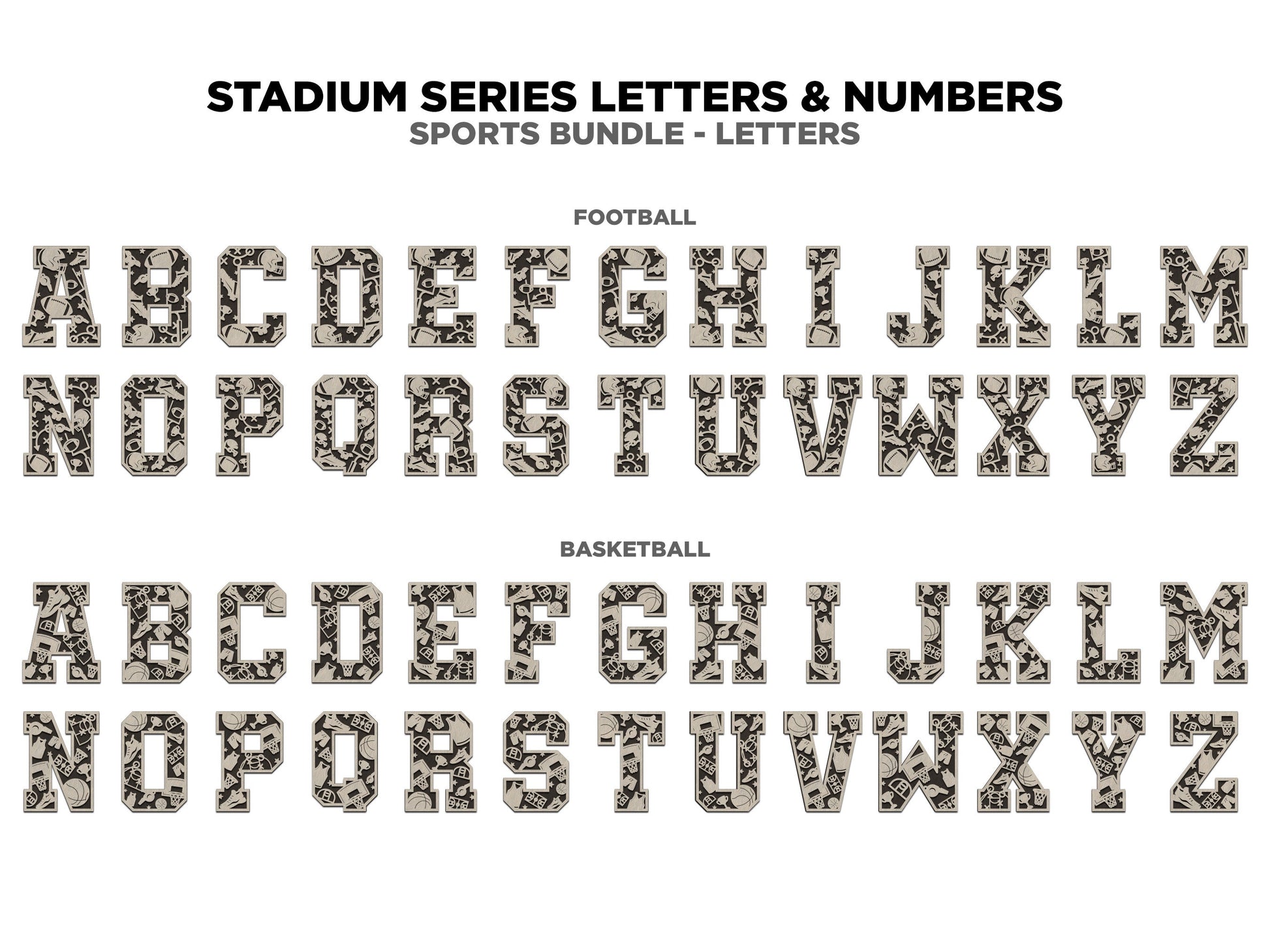 Stadium Series Letters and Numbers Bundle - Customizable and Non Customizable options included - Tested on Glowforge & Lightburn