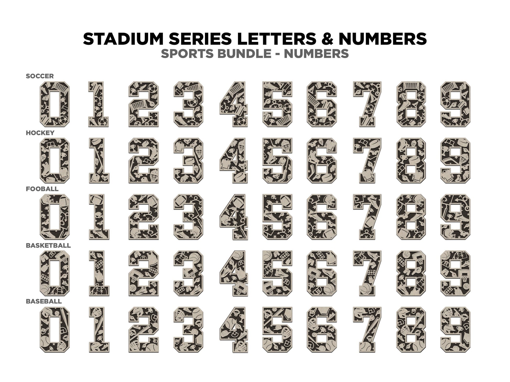 Stadium Series Letters and Numbers Bundle - Customizable and Non Customizable options included - Tested on Glowforge & Lightburn