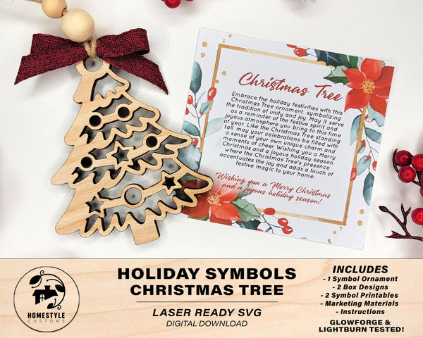 Christmas Tree Holiday Symbol - 1 Symbol Ornament - 2 Prints - 2 Box Designs - SVG, PDF, AI File Download - Glowforge and Lightburn