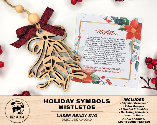 Mistletoe Holiday Symbol - 1 Symbol Ornament - 2 Prints - 2 Box Designs - SVG, PDF, AI File Download - Glowforge and Lightburn