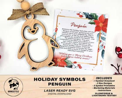 Penguin Holiday Symbol - 1 Symbol Ornament - 2 Prints - 2 Box Designs - SVG, PDF, AI File Download - Glowforge and Lightburn